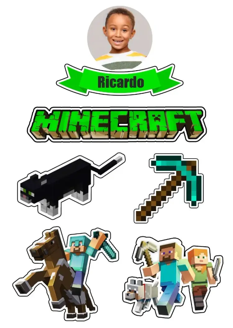 Colorful Minecraft Cake Topper With Photo invitation