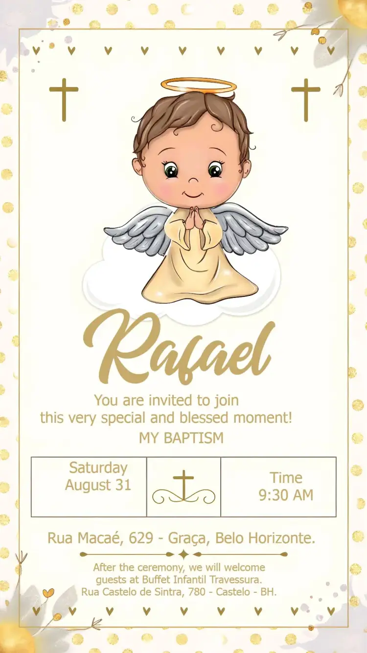 Invitation Baptism Christening Little Angel Communion – First Communion theme golden, religious, children's, delicate, minimalist, angels