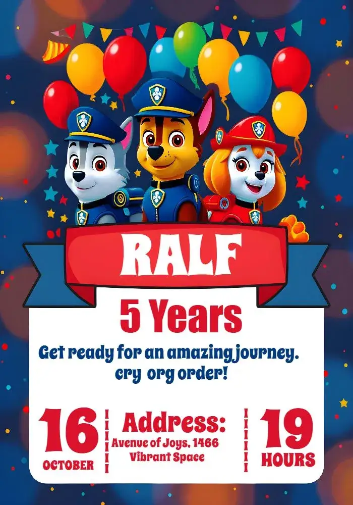 Invitation Paw Patrol Skye – Kids' Birthday Party theme colorful, fun, themed, childish, adventure, animals