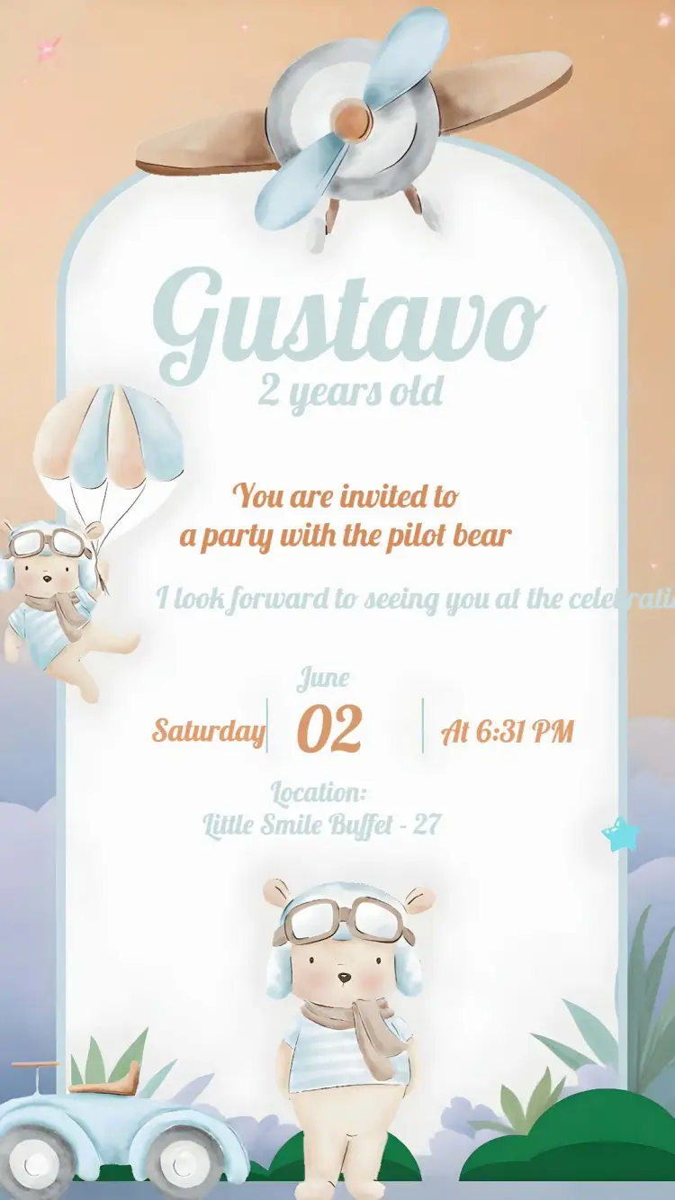 Baby Aviator Bear invitation