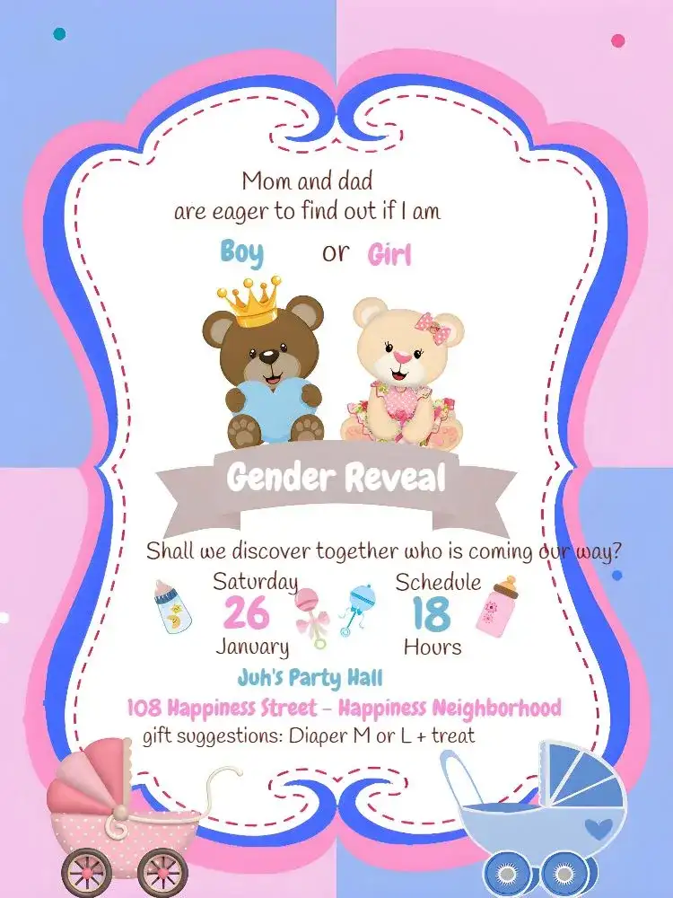 Royal Teddy Bears Gender Reveal Tea Party Frame