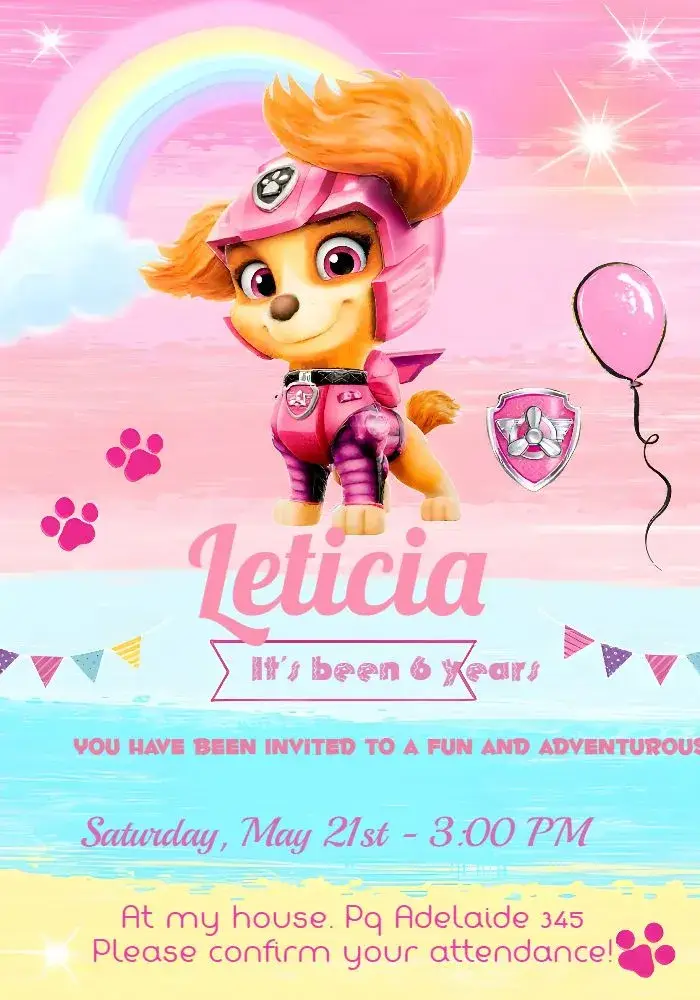 Paw Patrol Skye Movie invitation