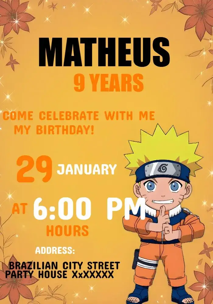 Invitation White Naruto – Kids' Birthday Party theme modern, colorful, ninja, anime, fun, illustration