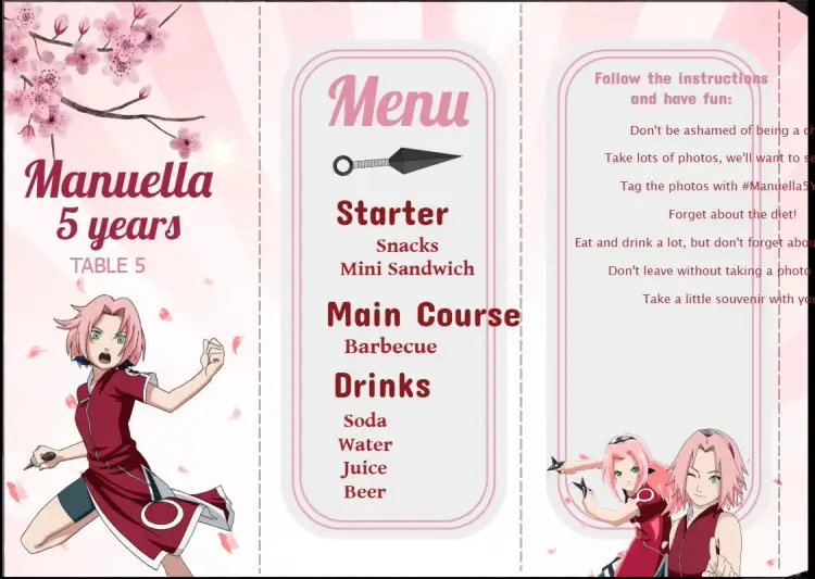 Menu Triangle Sakura Naruto Pink invitation