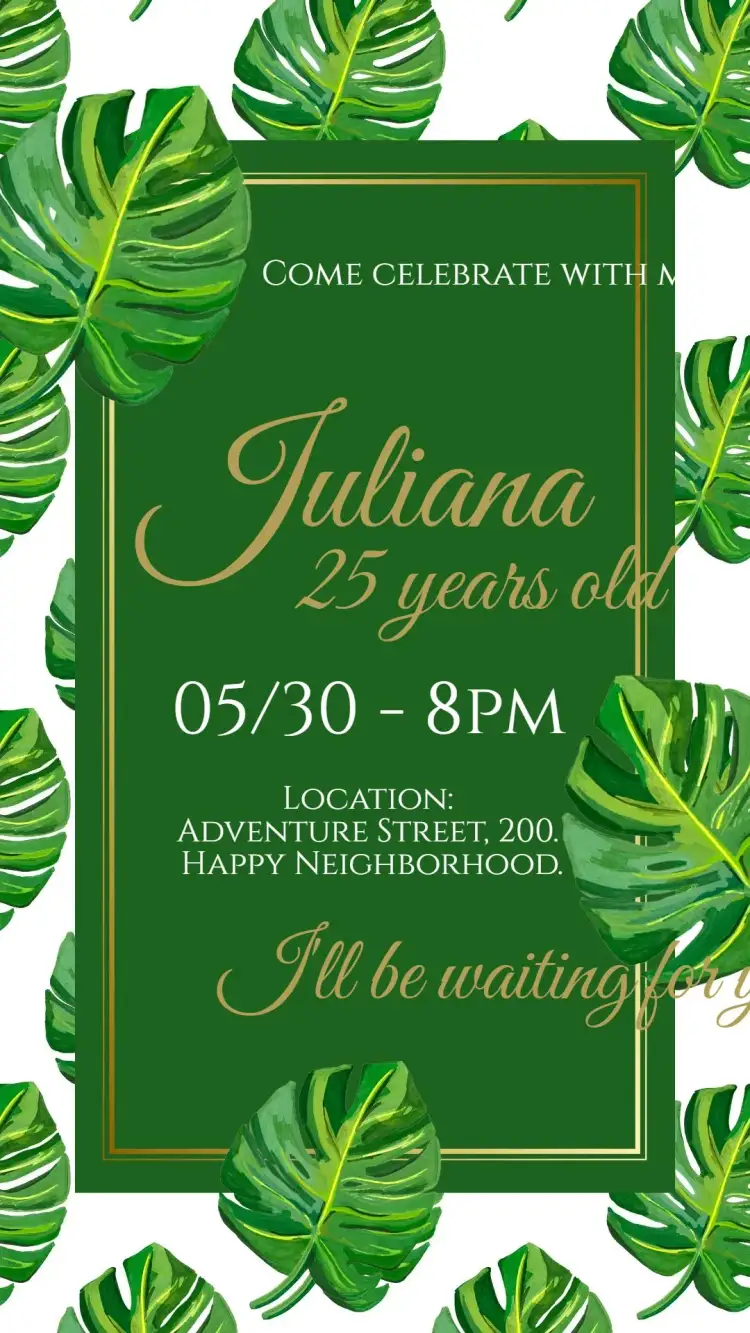 Invitation Digital Tropical Leaves Invitation – Birthday theme tropical, floral, modern, colorful, elegant, casual