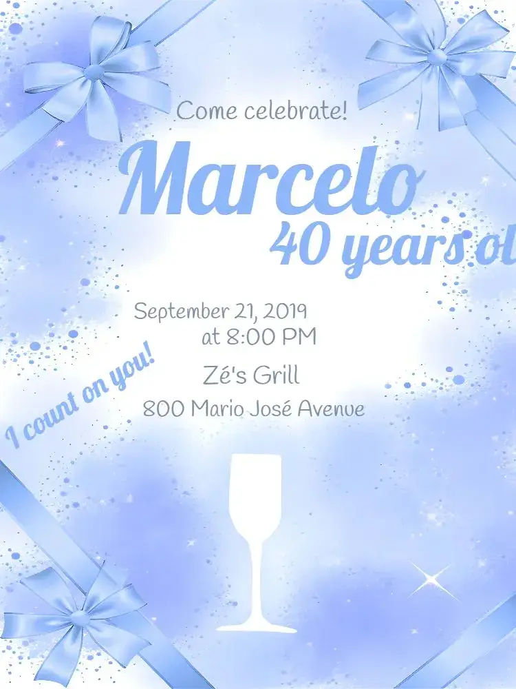 Invite Male Adult - White And Blue Satin editable and customizable