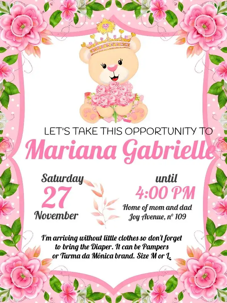 Princess Watercolor Teddy Bear Baby Shower