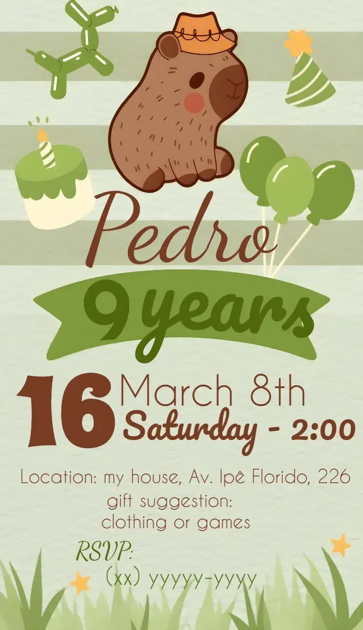 Kids Capybara invitation