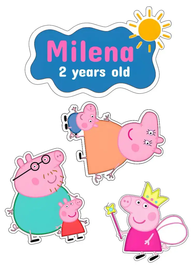 Invitation Peppa Pig Kids Cake Topper – Cake topper theme colorful, fun, childish, themed, playful