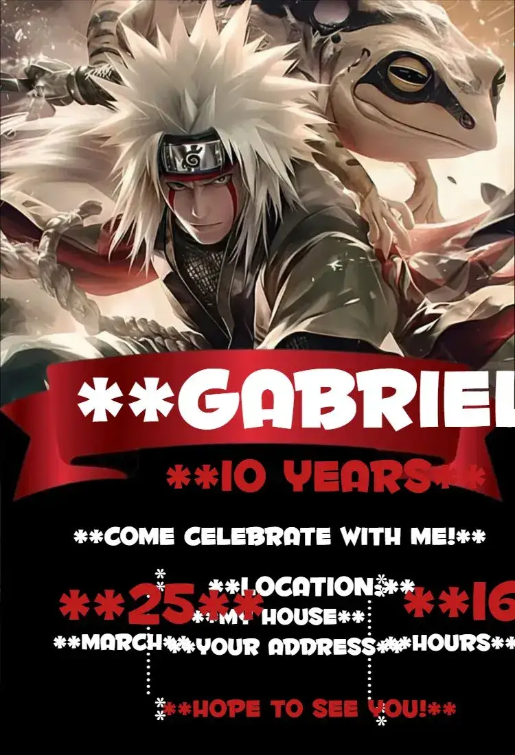 Invitation Jiraiya 1 – Card theme colorful, fun, adventure, anime, youthful, themed