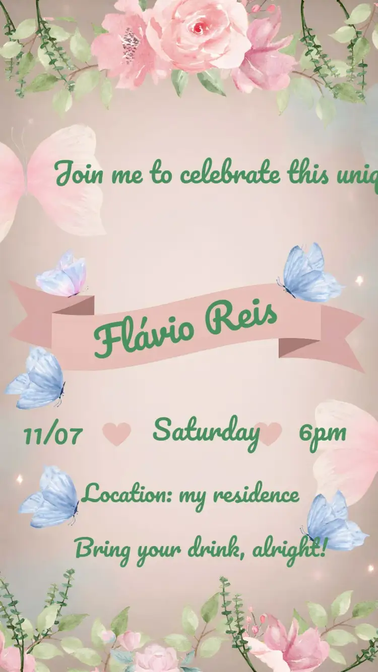 Invitation Blue Floral – Birthday theme floral, modern, elegant, colorful, vibrant, tropical