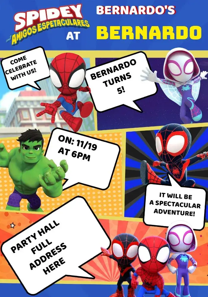 Spidey And His Spectacular Yellow Friends invitation