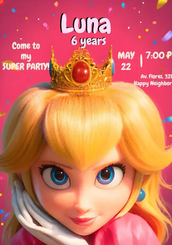 Invite Princess Peach Sparkle editable and customizable
