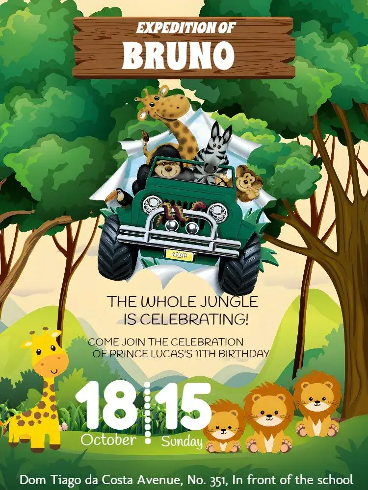 Animated Safari - Animals In the Clear Forest invitation