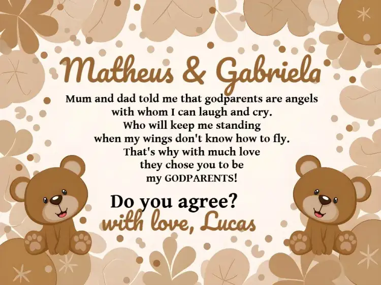 Invitation Godparents Of Baptism Little Angel Teddy Bear – Baptism theme blue and white, teddy bear, little angel, children's, religious