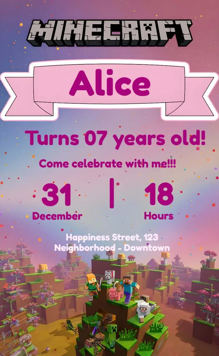 Minecraft Girl Games invitation