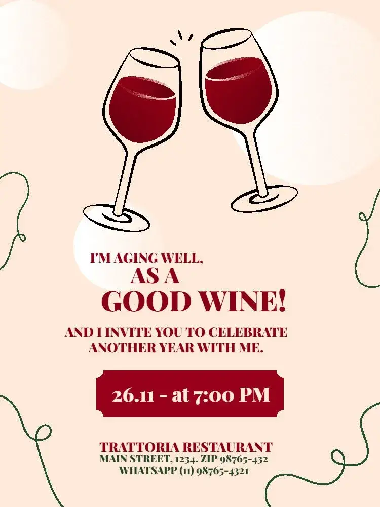 Invitation Funny And Elegant Beige – Kids' Birthday Party theme beige, red, wine, elegant, funny, fun
