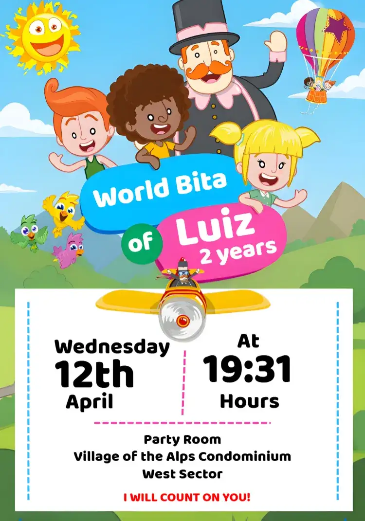 Invitation Colorful Mundo Bita World – Most searched for theme colorful, fun, childlike, illustrations, cheerful