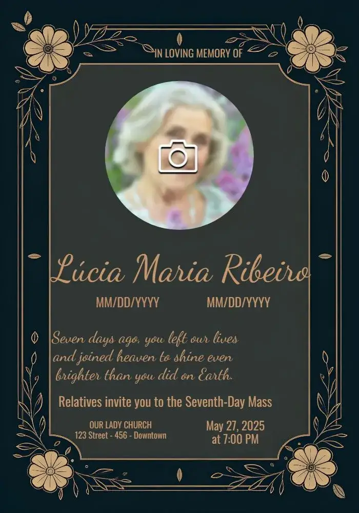 Invitation Seventh Day Mass With Photo Flowers – Commemorative Dates theme floral, elegant, soft, modern, comfortable