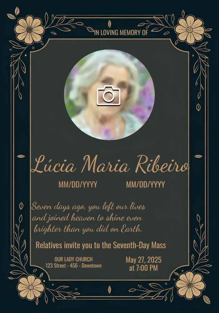 Seventh Day Mass With Photo Flowers invitation