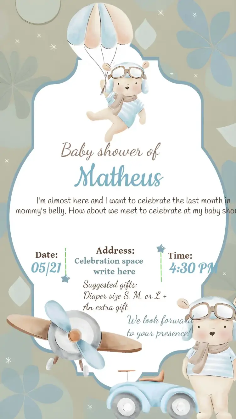 Aviator Teddy Bear Baby Shower invitation