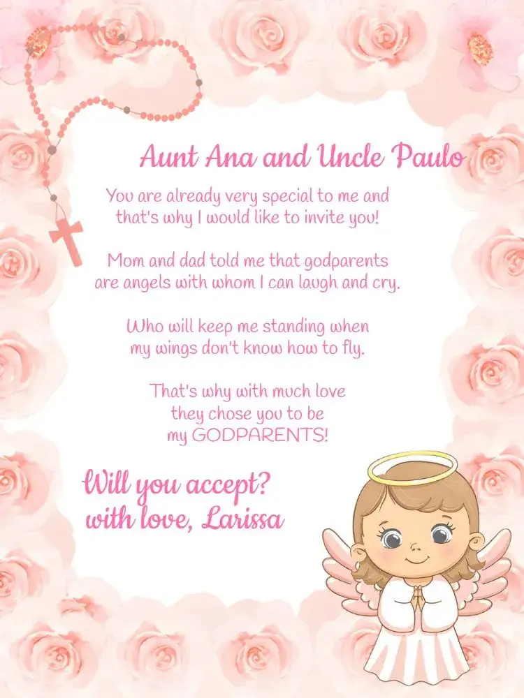 Invitation Godparents Of White Baptism – Baptism theme white, pink, little angels, delicate, religious, modern
