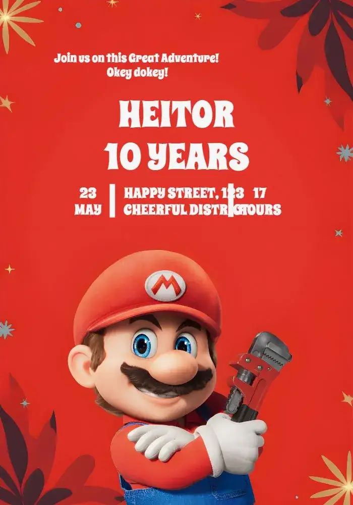 Invitation Super Mario Bros – Birthday theme colorful, themed, fun, games, adventure, children