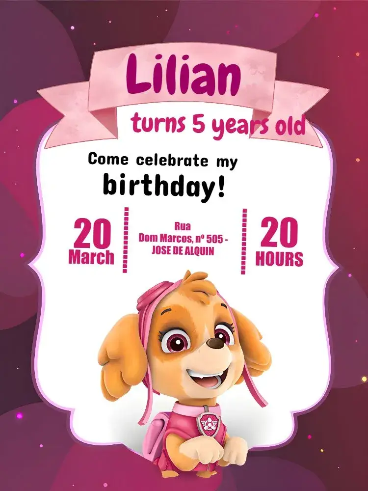 Colorful Paw Patrol invitation