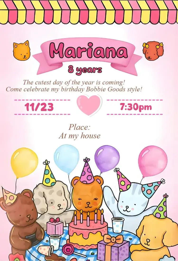 Invitation Bobbie Goods digital invitation – Birthday theme kawaii, minimalist, pink, cute, modern, aesthetic