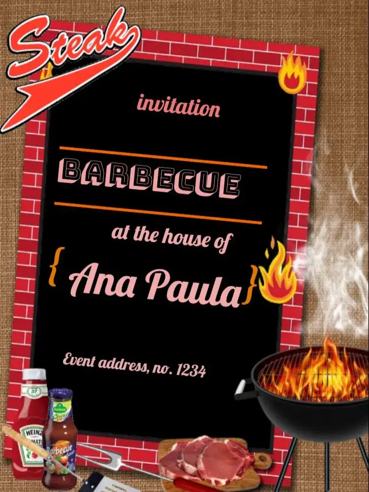 Invitation Digital BBQ Grill – Most searched for theme modern, vibrant, casual, rustic style, barbecue-themed graphic elements