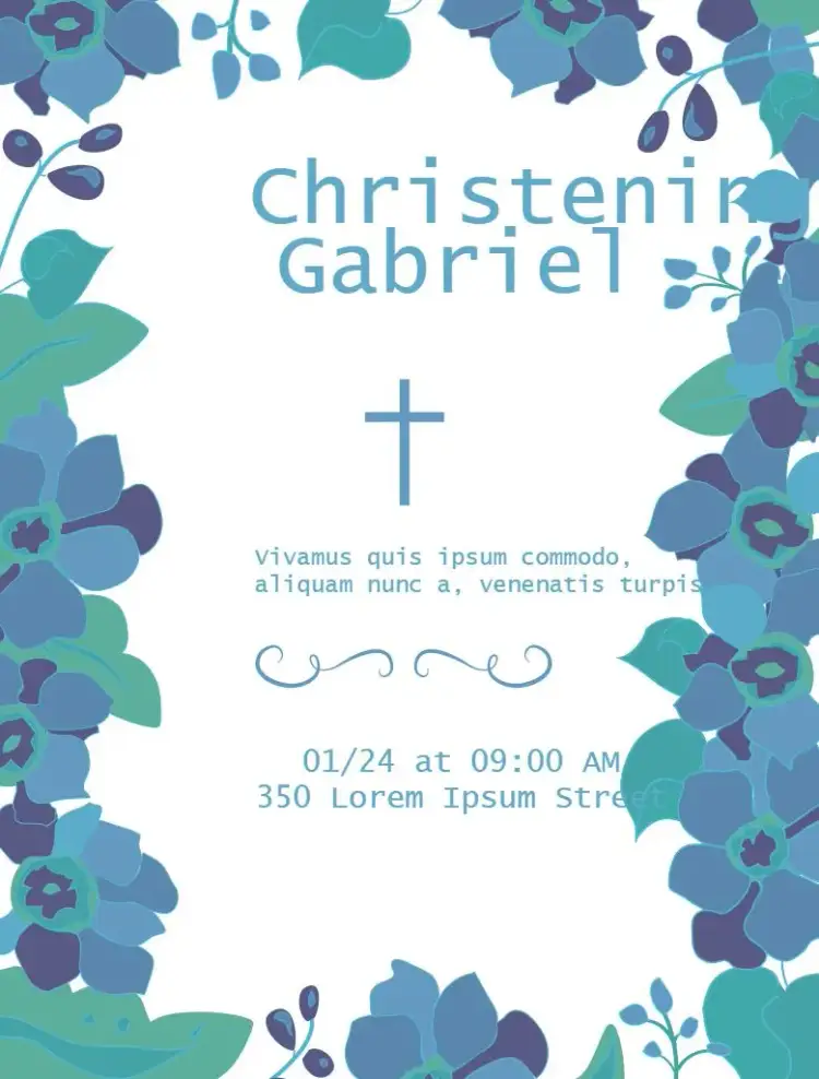 Invitation Custom Floral Baptism Invitation – Baptism theme floral, blue, green, spring, modern