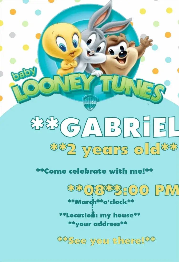 Looney Tunes Baby blue boy invitation