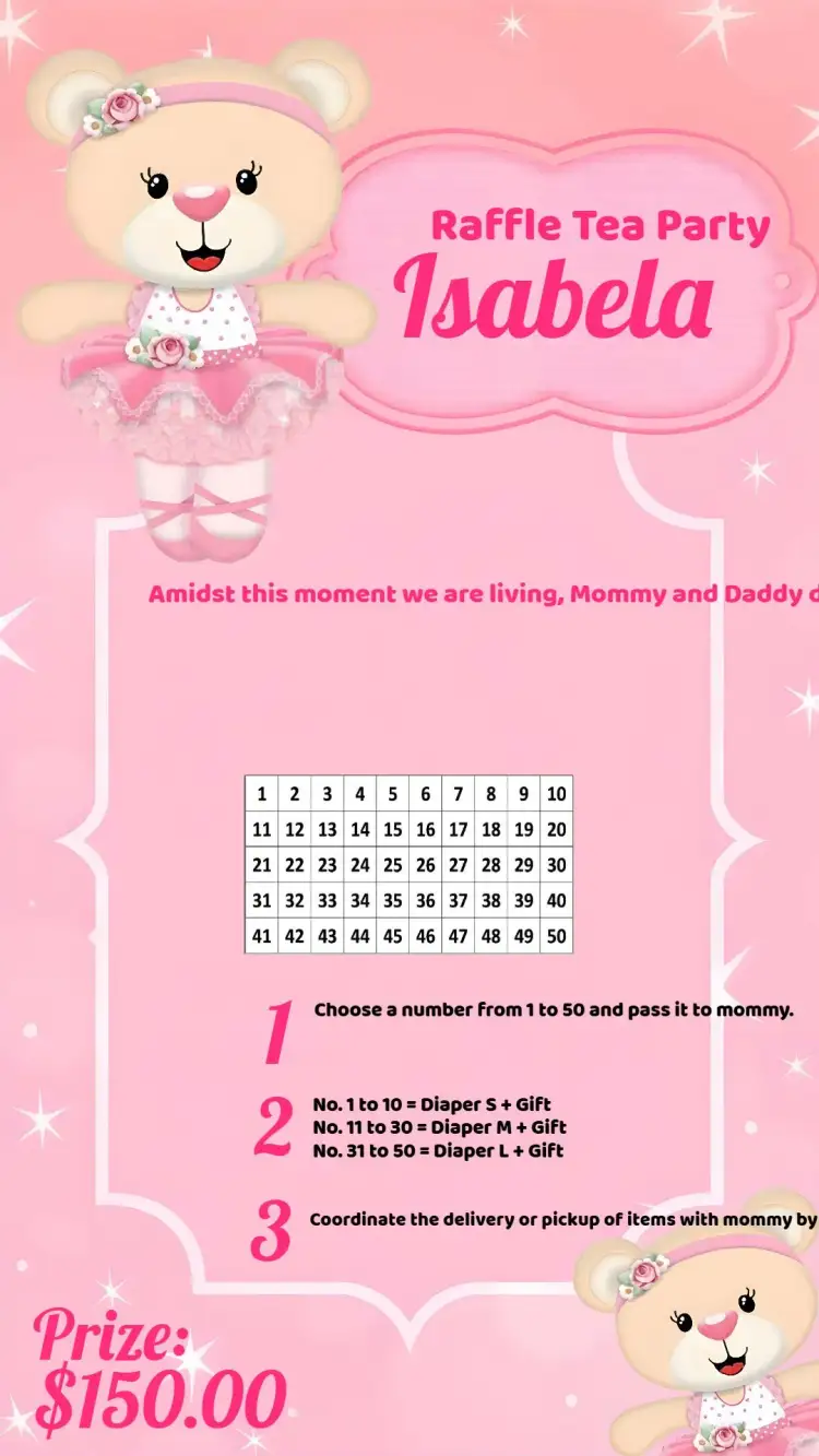 Invitation Ballerina Bear Pink Raffle Tea – Raffle Tea theme pink, floral, ballerina, princess, feminine, childish