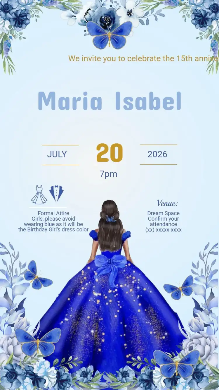 Invitation Digital Invitation 15th Birthday Blue – Birthday theme blue, modern, elegant, youthful, vibrant