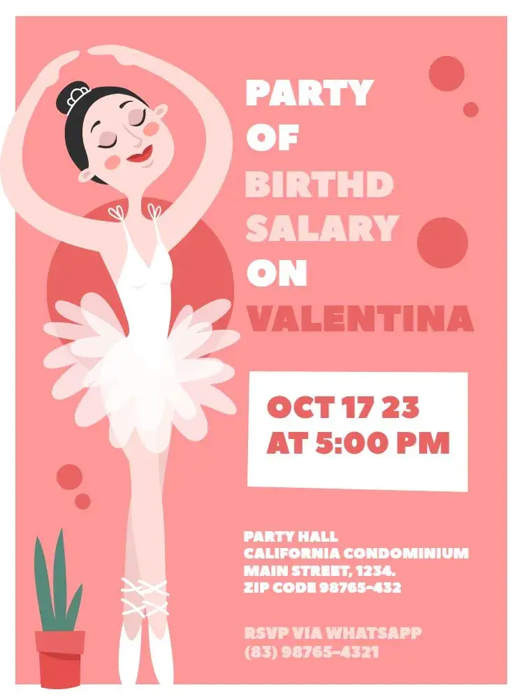 Invitation Ballerina Playful Pink – Kids' Birthday Party theme pink, ballet, modern, playful, feminine