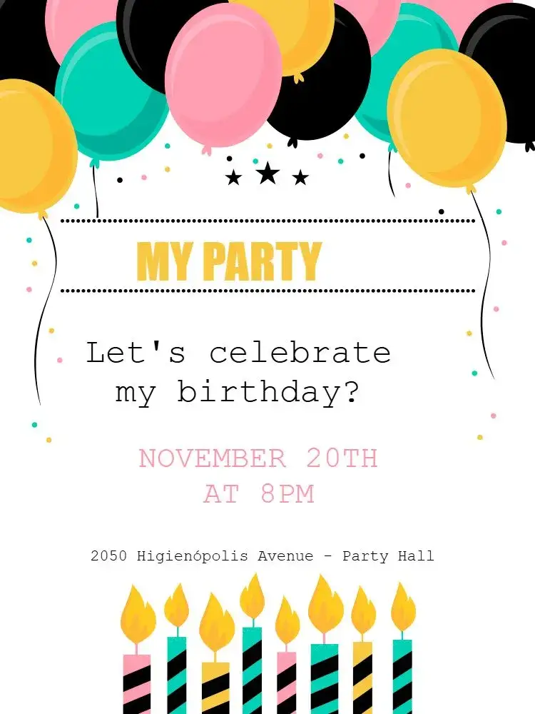 Invitation Star Party – Kids' Birthday Party theme stars, colorful, childish, bright, playful, magical