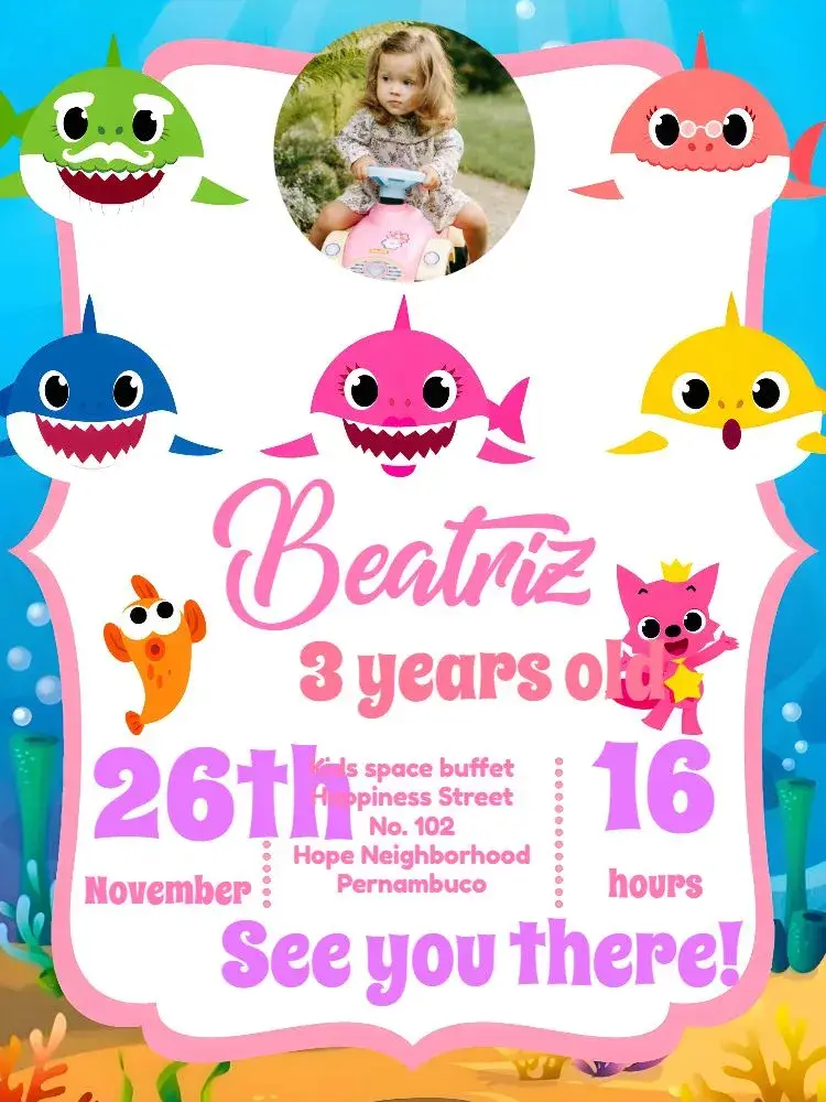 Baby Shark With White Photo invitation