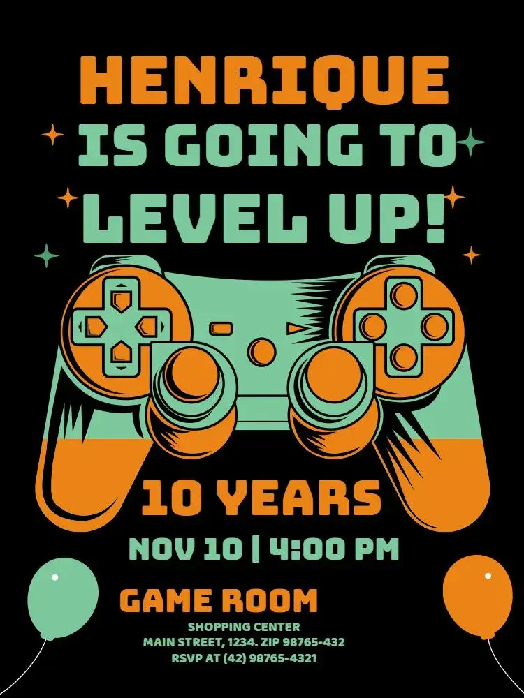 Boys' Video Game Themed Party invitation