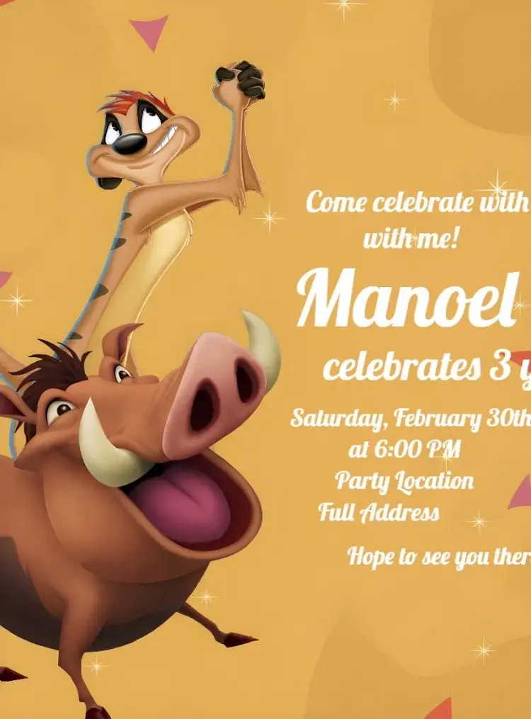 Timon And Pumbaa King invitation