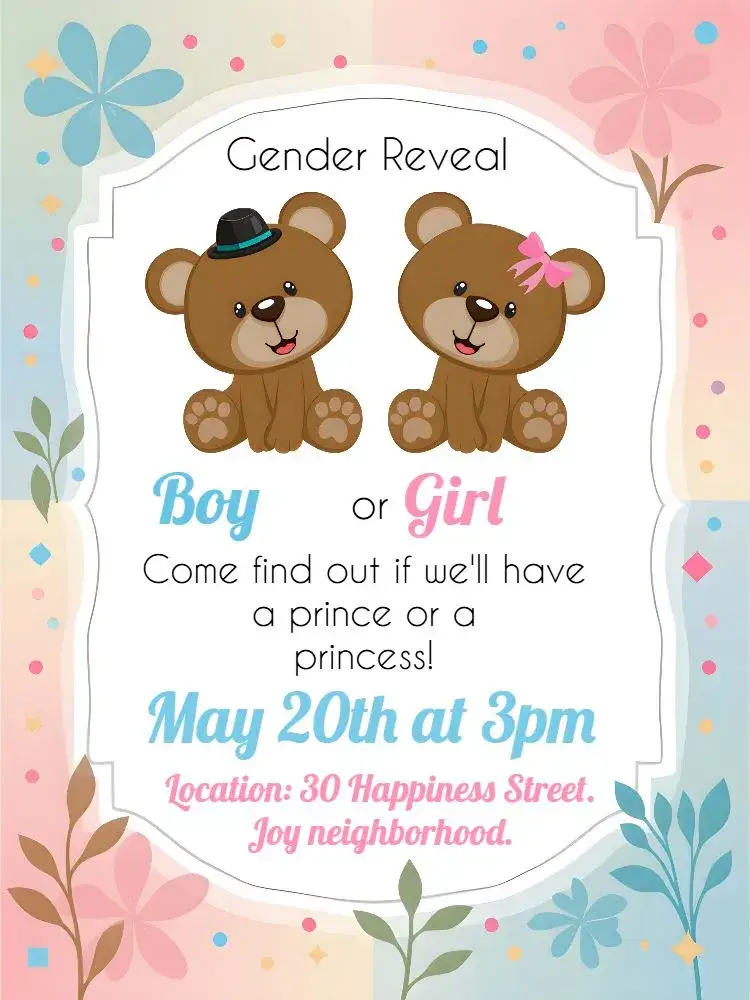 Invitation Teddy Bears Baby Gender Reveal – Gender Reveal theme cute, colorful, childish, animals, modern