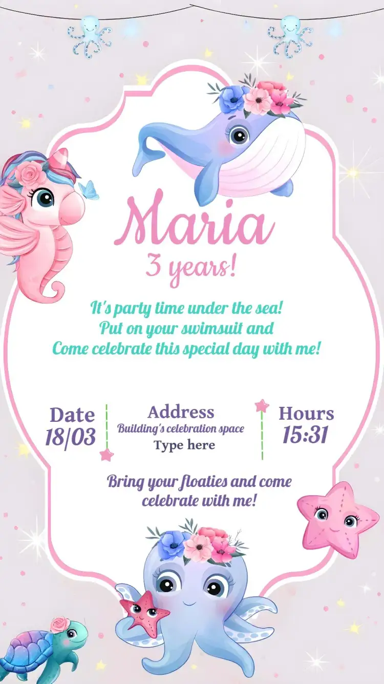 Invitation Under the Sea Bubbles – Kids' Birthday Party theme navy blue, playful, colorful, childlike, fun