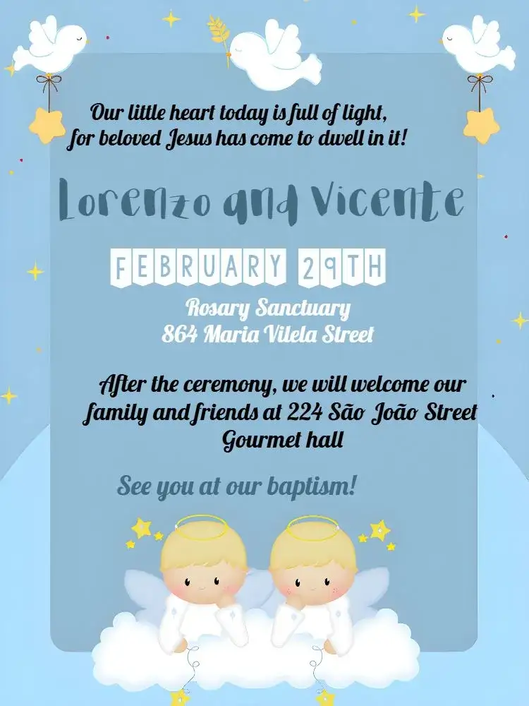 Invitation Orange Brothers Baptism – First Communion theme colorful, childlike, modern, cheerful, fun