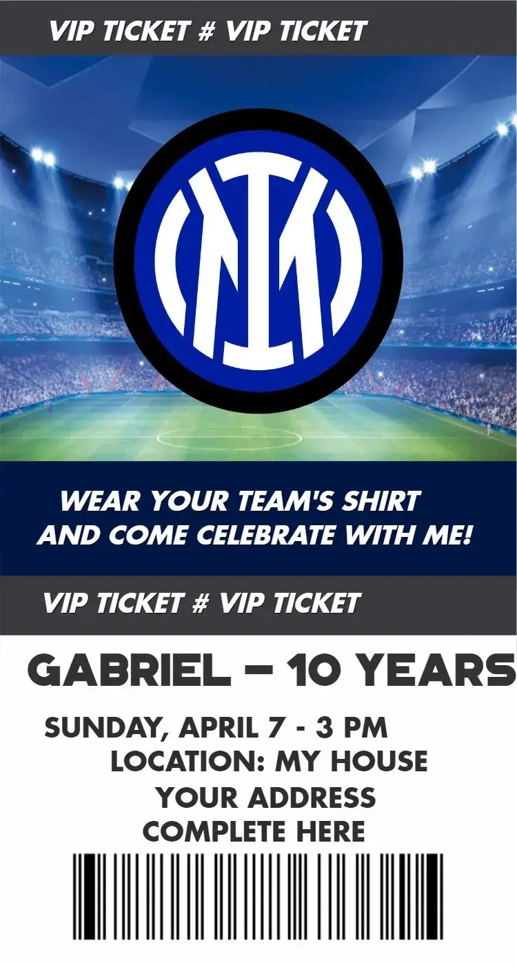 Invite Inter Milan ticket editable and customizable