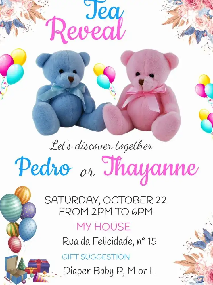 Teddy Bear Gender Reveal Digital Tea Party