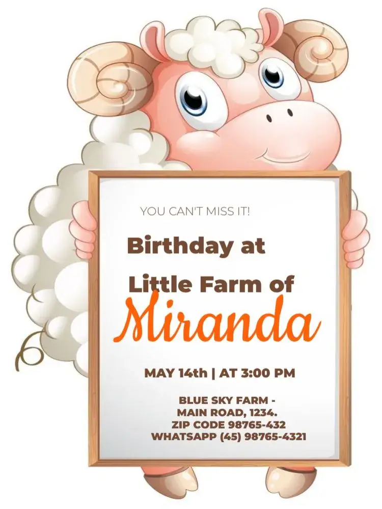 Farm Sheep Party To Edit Ba invitation
