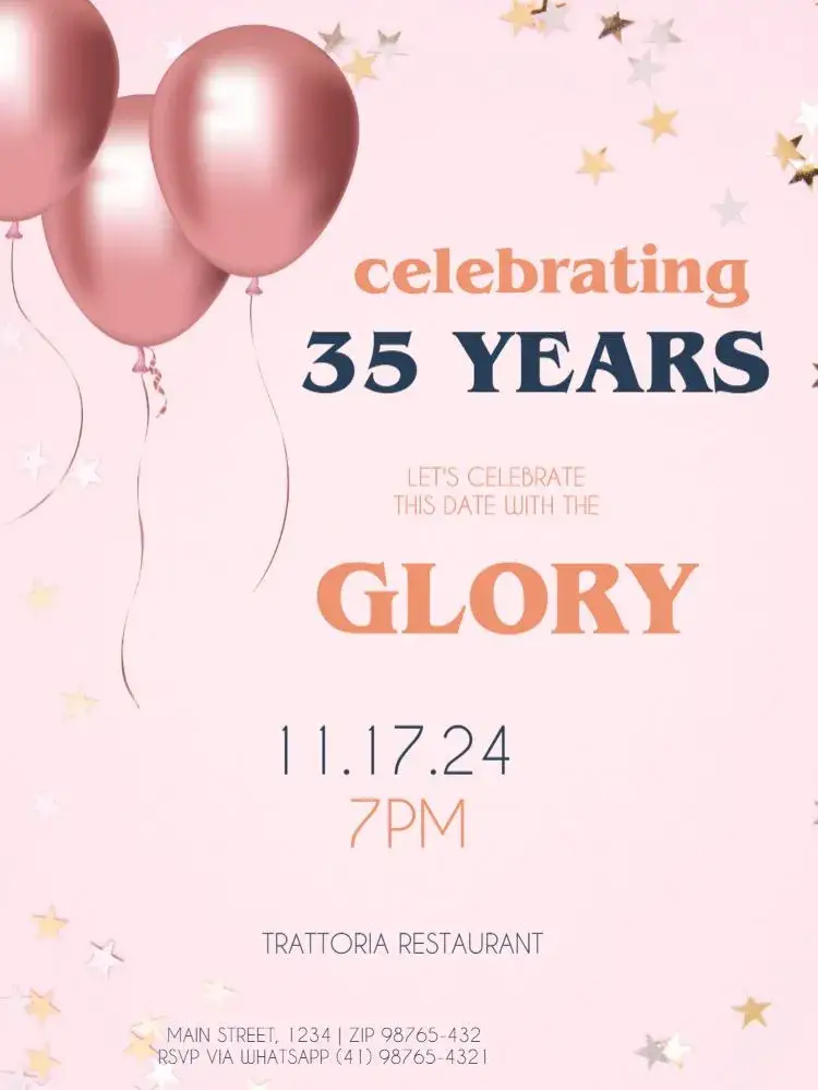 Invitation 35 Years Balloons To Edit Clear – Sweet 15 theme clear, modern, simple, balloons, festive, minimalist
