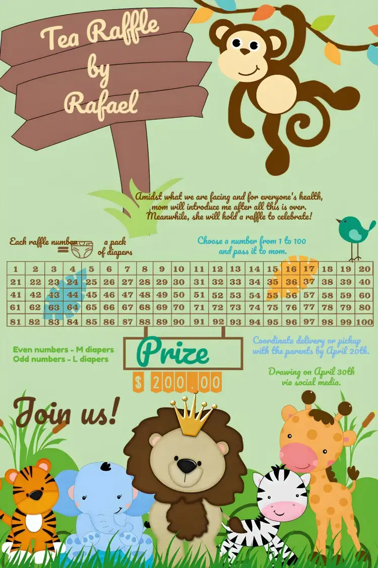 Invitation Safari Diaper Raffle Tea Card – Diaper Shower theme safari, animals, green, brown, orange, nature