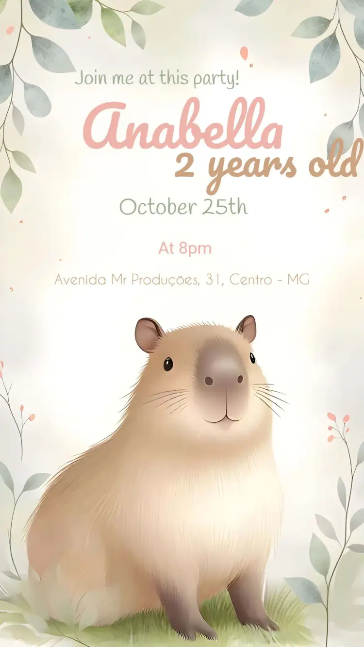 Capivara Watercolor Girl invitation
