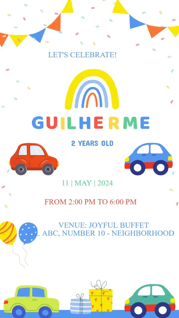 Invitation Birthday Invitation Cars – Kids' Birthday Party theme colorful, fun, childish, modern, car illustrations