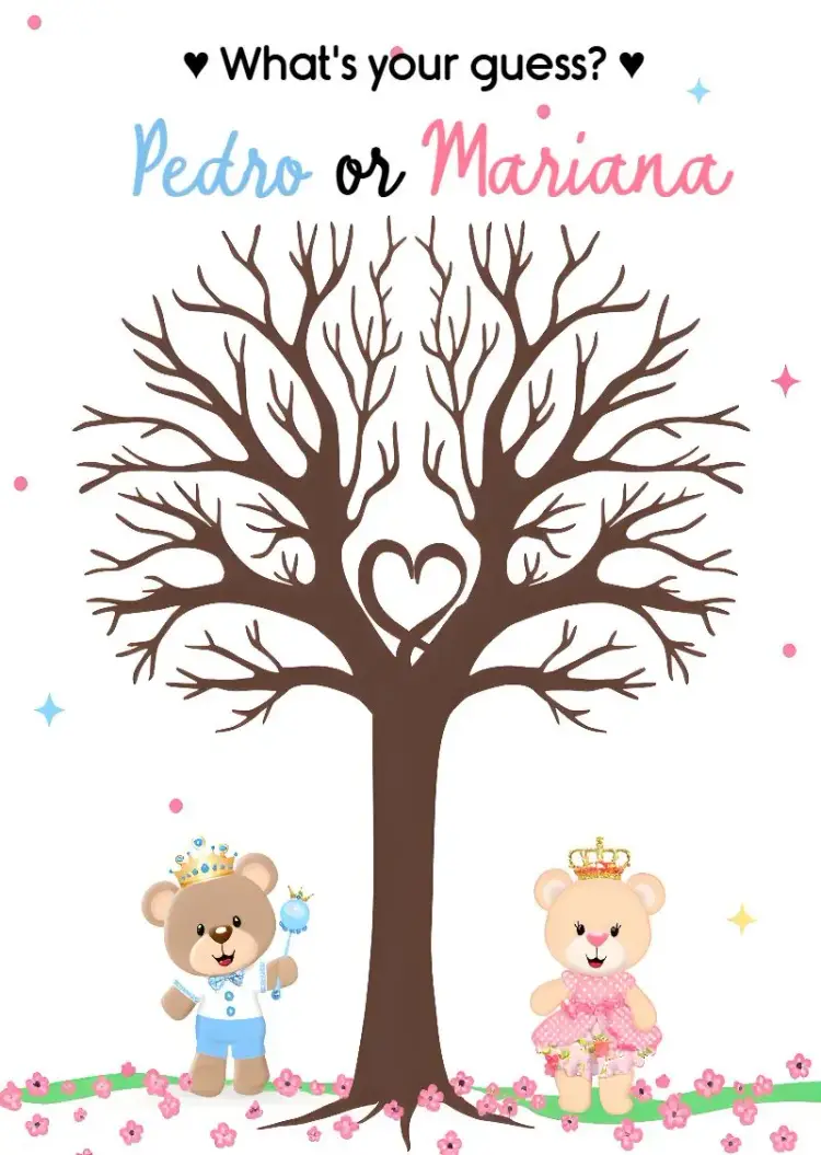 Invite Fingerprint Tree Gender Reveal Teddy Bears editable and customizable
